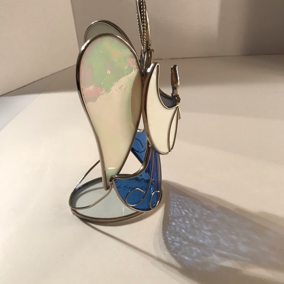 Vintage Blue & White Stained Glass Praying Angel Figurine Candle Holder - Picture 4 of 4